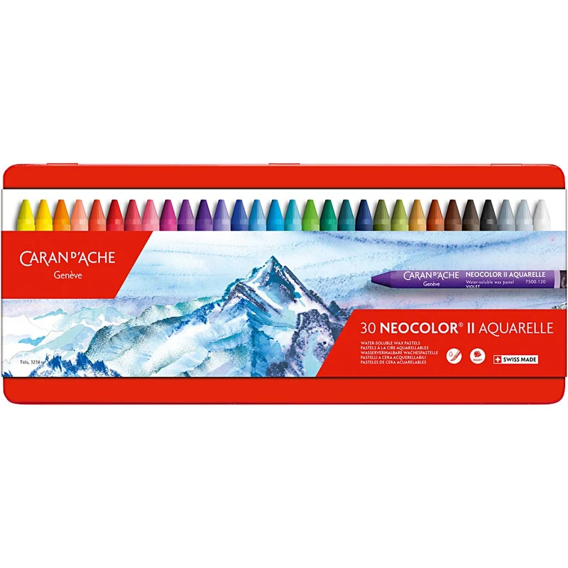 CARAN D’ACHE Neocolor II akvarellkritor, L: 10 cm, tjocklek 8,5 mm, mixade färger, 30 st./ 1 förp. [HOB-34044]