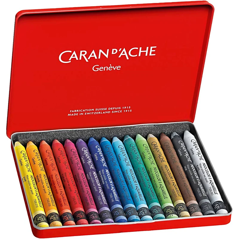 CARAN D’ACHE Neocolor II akvarellkritor, L: 10 cm, tjocklek 8,5 mm, mixade färger, 15 st./ 1 förp. [HOB-34042]