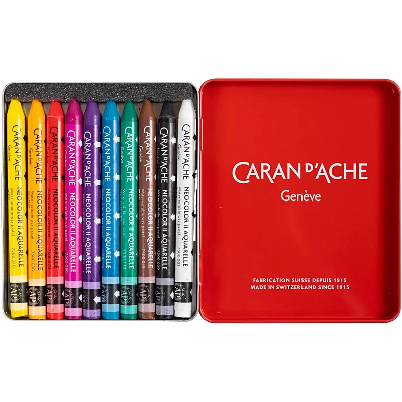 CARAN D’ACHE Neocolor II akvarellkritor, L: 10 cm, tjocklek 8,5 mm, mixade färger, 10 st./ 1 förp. [HOB-34040]