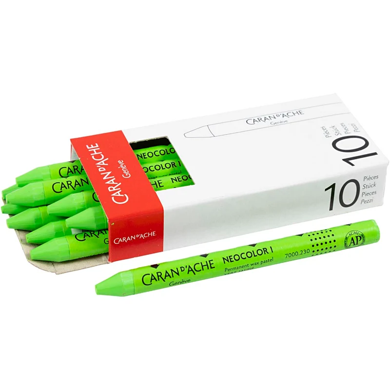 CARAN D’ACHE Neocolor I, L: 10 cm, tjocklek 8,5 mm, yellow green (230), 10 st./ 1 förp. [HOB-34034]