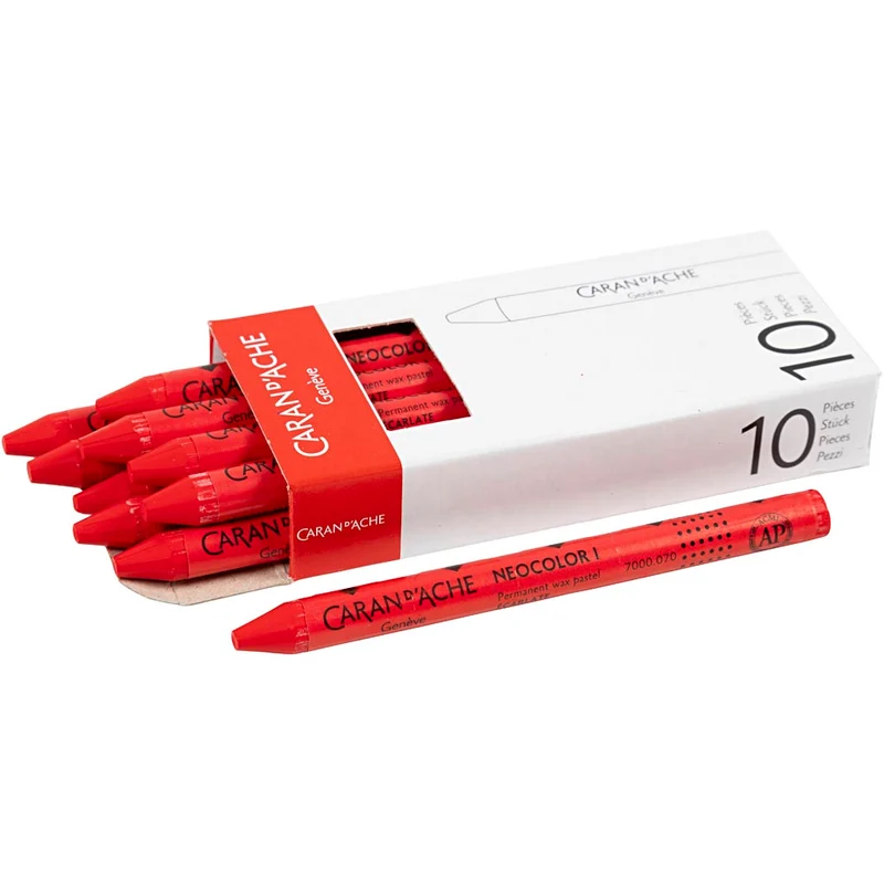 CARAN D’ACHE Neocolor I, L: 10 cm, tjocklek 8,5 mm, scarlet (070), 10 st./ 1 förp. [HOB-34027]