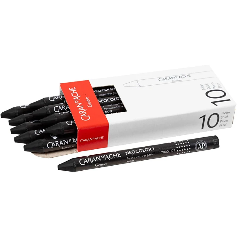 CARAN D’ACHE Neocolor I, L: 10 cm, tjocklek 8,5 mm, black (009), 10 st./ 1 förp. [HOB-34021]