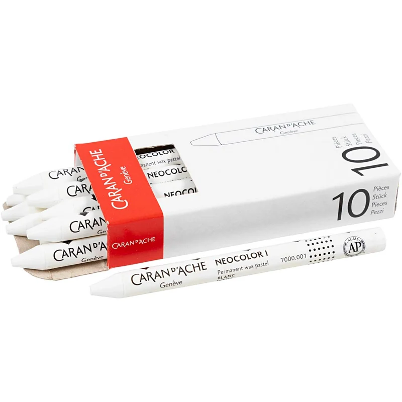 CARAN D’ACHE Neocolor I, L: 10 cm, tjocklek 8,5 mm, white (001), 10 st./ 1 förp. [HOB-34020]