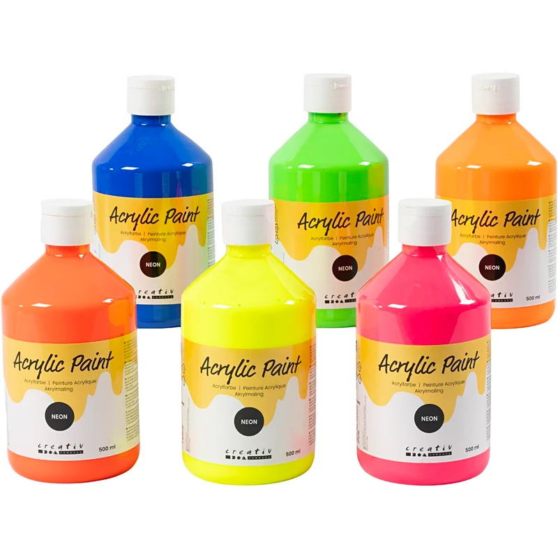 Akrylfärg Neon, neonfärger, 6x500 ml/ 1 förp. [HOB-32600]