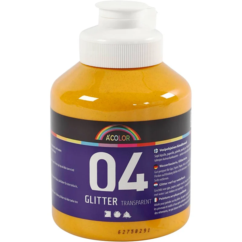 Glitterakrylfärg, varm gul, 500 ml/ 1 flaska [HOB-32502]