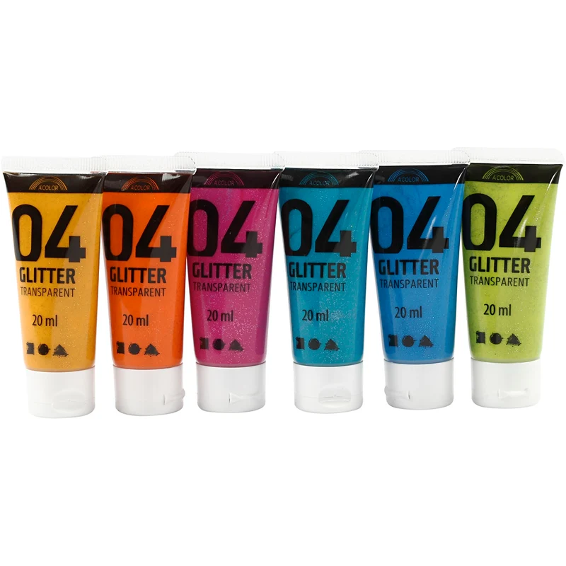 Glitterakrylfärg, mixade färger, 6x20 ml/ 1 förp. [HOB-32501]