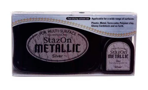 Stämpeldyna Stazon + Påfyllning, Metallisk Silver (1 st) [SZ-000-192]