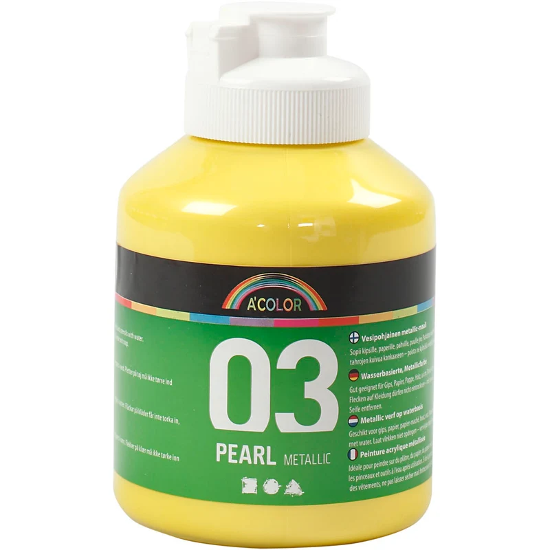 Akrylfärg Metallic, metallic, gul, 500 ml/ 1 flaska [HOB-32206]