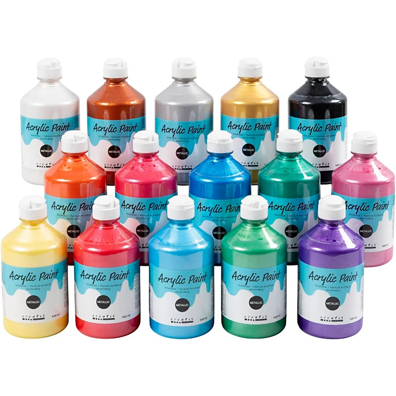 Akrylfärg Metallic, metallic, mixade färger, 15x500 ml/ 1 förp. [HOB-32200]