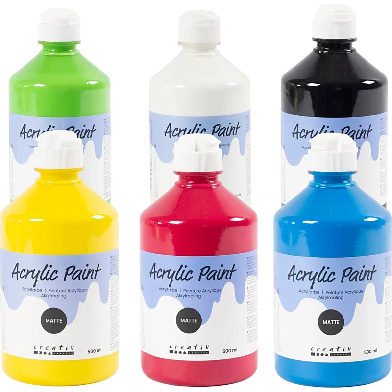 Akrylfärg Matt, primärfärger, 6x500 ml/ 1 förp. [HOB-32132]