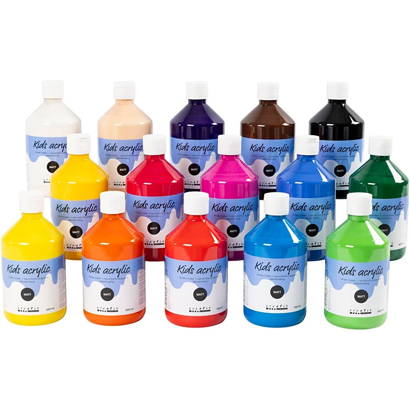 Akrylfärg Matt, mixade färger, 15x500 ml/ 1 förp. [HOB-32100]