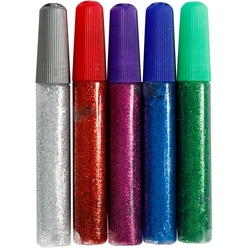 Glitterlim, mixade färger, 5x10 ml/ 1 förp. [HOB-31808]
