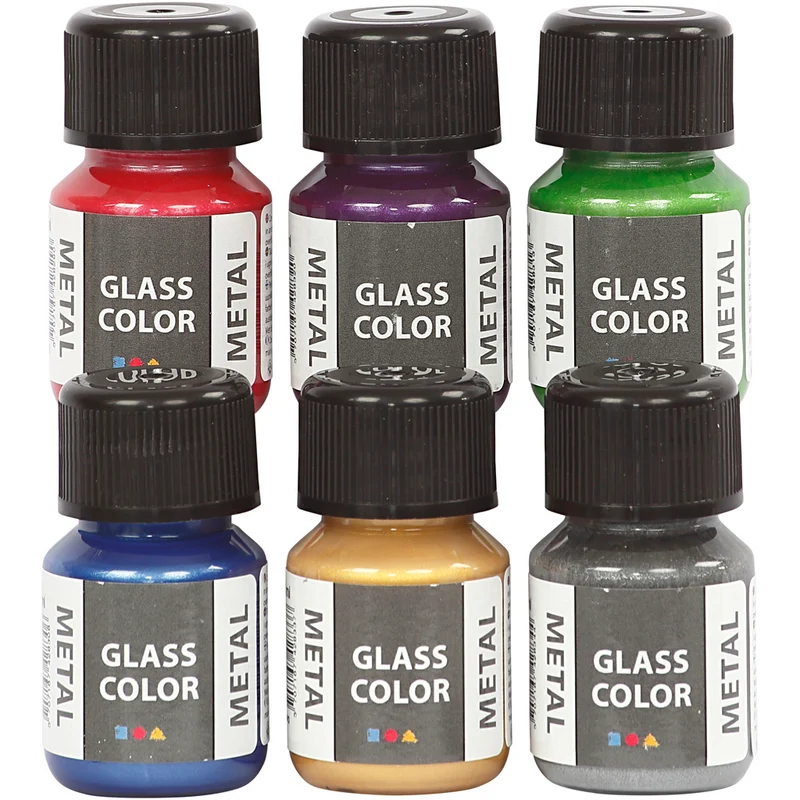Glasfärg metall, mixade färger, 6x30 ml/ 1 förp. [HOB-31762]