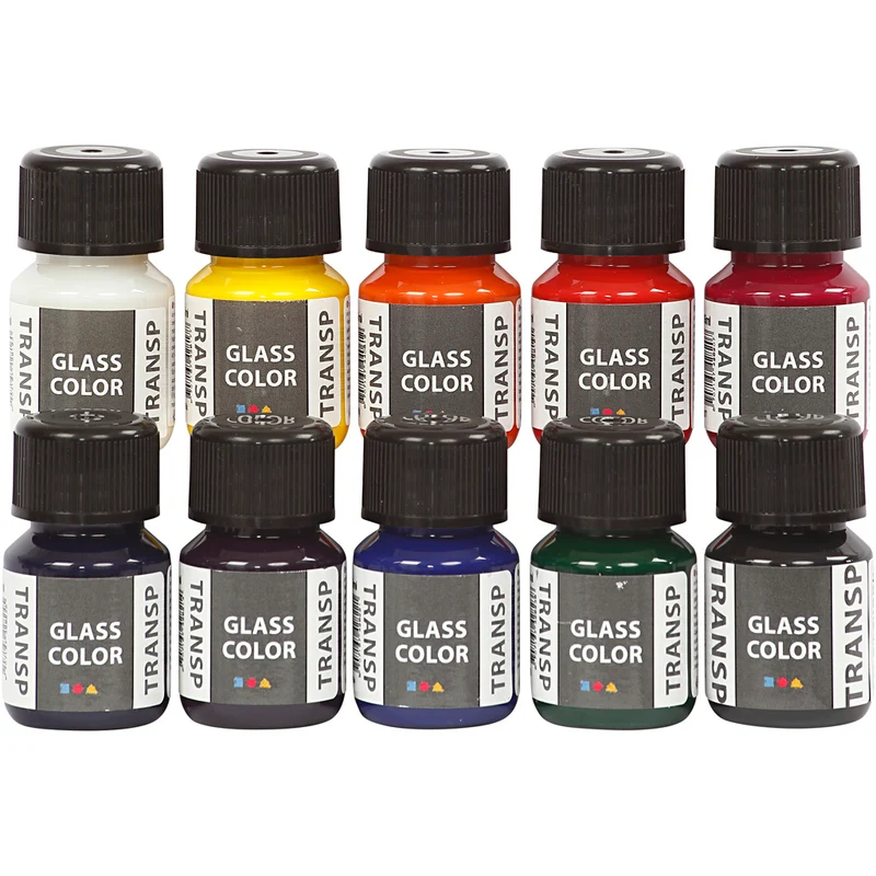 Glasfärg transparent, mixade färger, 10x30 ml/ 1 förp. [HOB-31680]