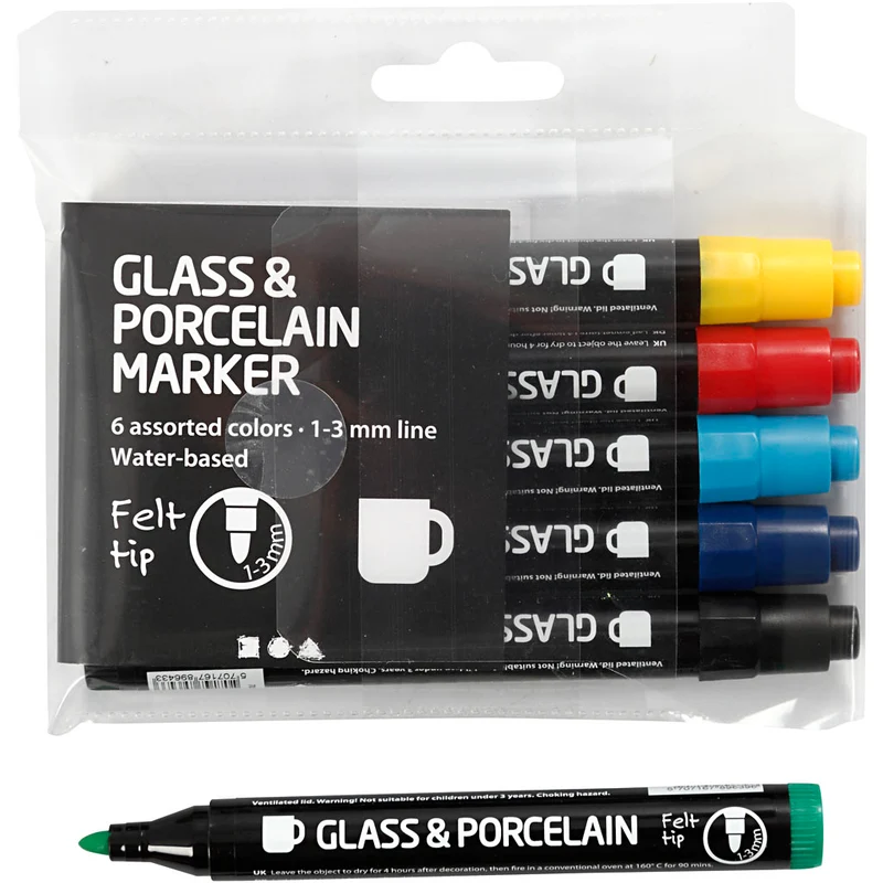 Tuschpennor för Glas och Porslin, spets 1-3 mm, semi opaque, 6 st./ 1 förp. [HOB-31651]