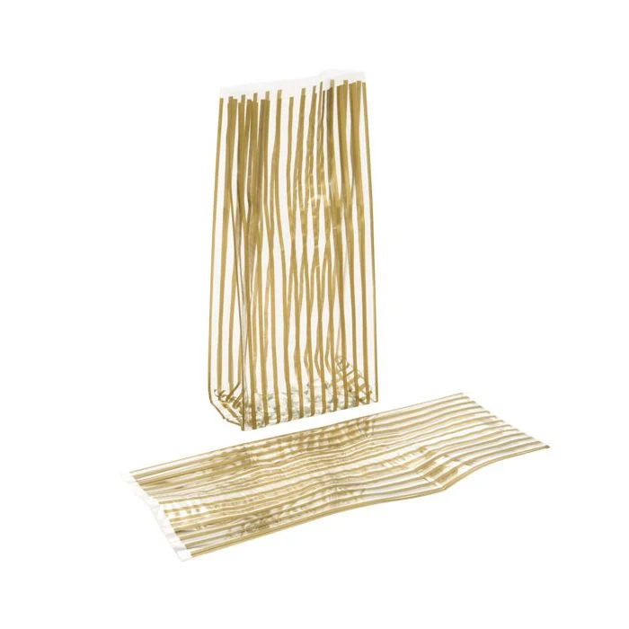 Tryckta Påsar Rand Guld 12,5x8x29 cm med Sidoinvik (100 st) [G5VSG]