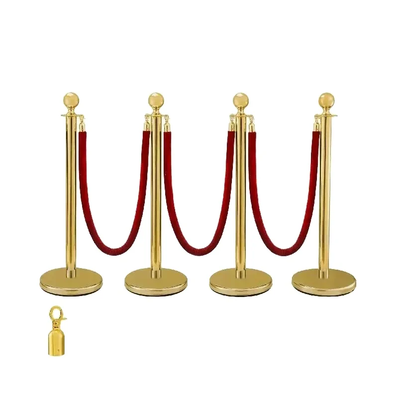 Crowd Control Stanchion, 37.8 inches high, 12.6 inches base diameter, 2 inches tube diameter, 5 feet rope length, durable stainless steel material