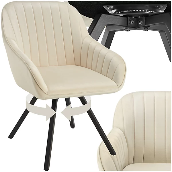Lounge Armchair Accent Chair 360 Swivel Slim Steel Legs Velvet Fabric, Cream