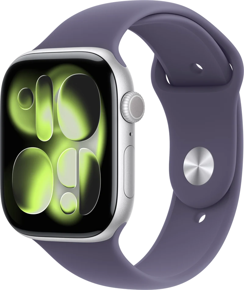 Apple Watch Series 11 (GPS, 46 mm) S/M, Silver/Mist Violet Sport Band