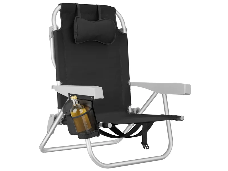 Tectake Coral Aluminum Beach Chair, Foldable with Backpack Function, Black