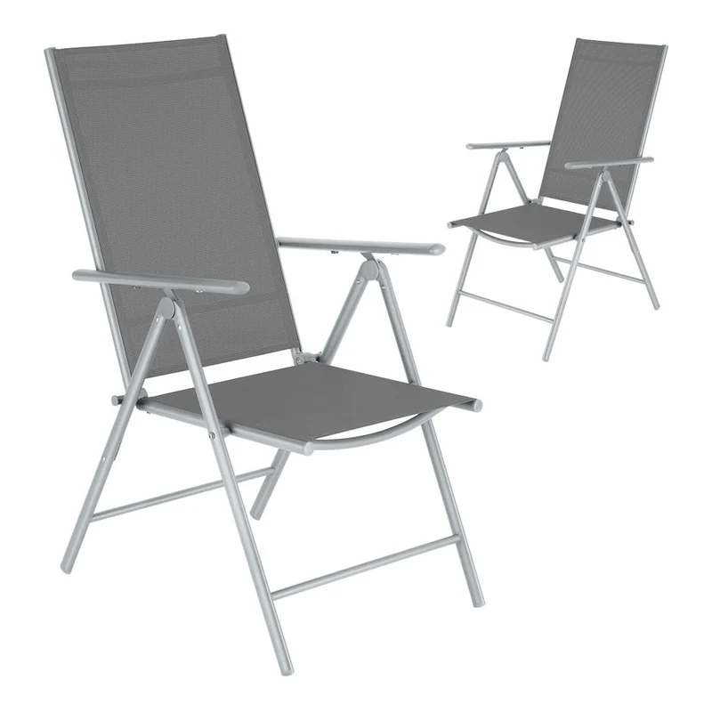 Tectake Marcellino Foldable Garden Chair, Silver 2-pack