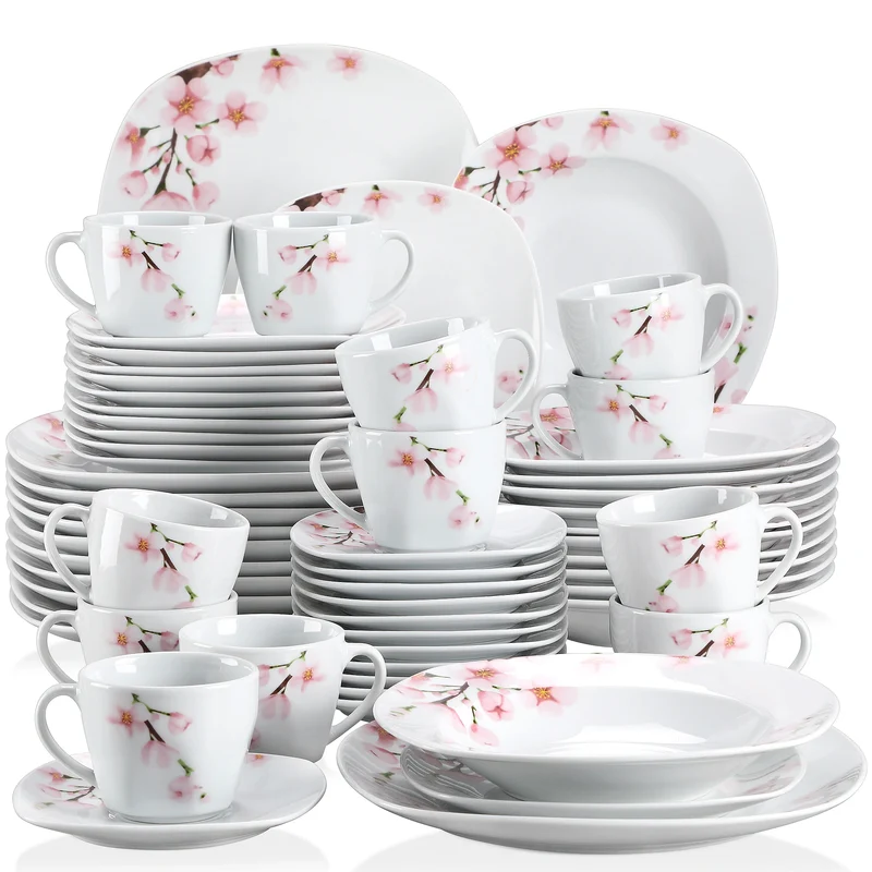 Veweet Annie 30-Piece Ceramic Floral Porcelain Plate Set