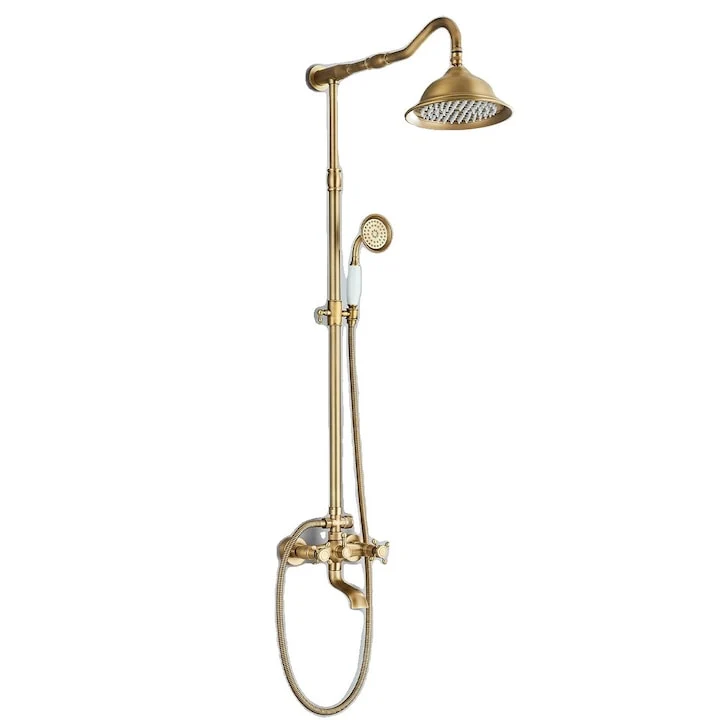 Classic shower column, wall-mounted, dual control, antique brass finish