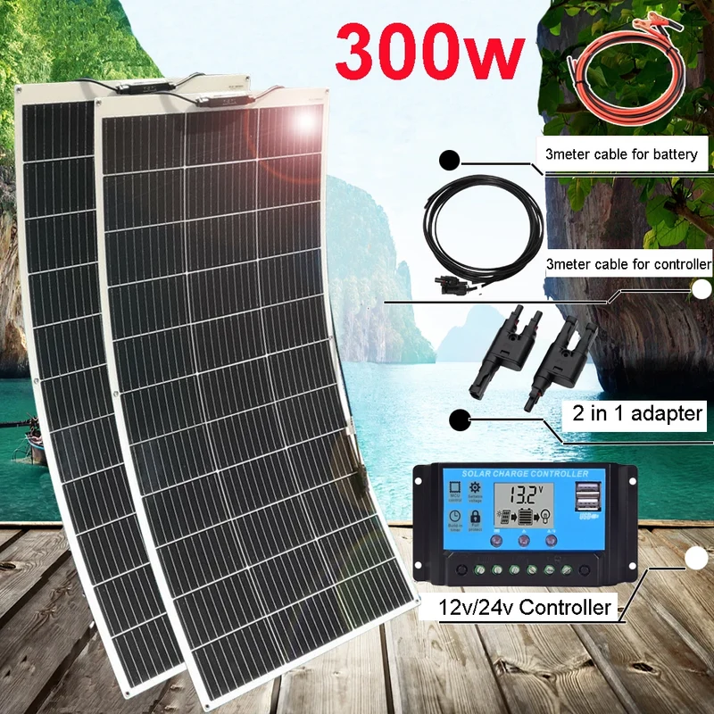 150W Flexible Solar Panel Kit Photovoltaic Panel 12V Battery Charger System