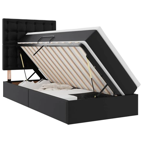 vidaXL Storage Bed with Mattress Black 90 x 190 cm, Faux Leather