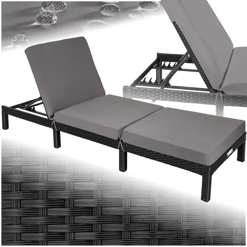Tectake Polyrattan Sun Lounger Sofia, Black