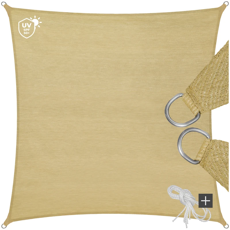 Shade Sail, Rectangular with UV protection 50+, water-repellent, 3.6 x 3.6 m, Beige