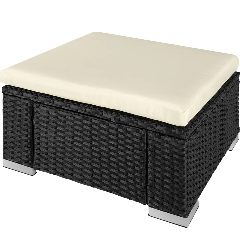 Footstool Bitonto, UV-resistant polyrattan chair, 53 x 53 x 26 cm