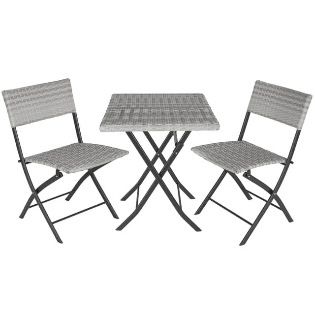 Tectake Trevi Cafe Dining Set in Polyrattan 45 x 54.5 x 81 cm, Light Grey