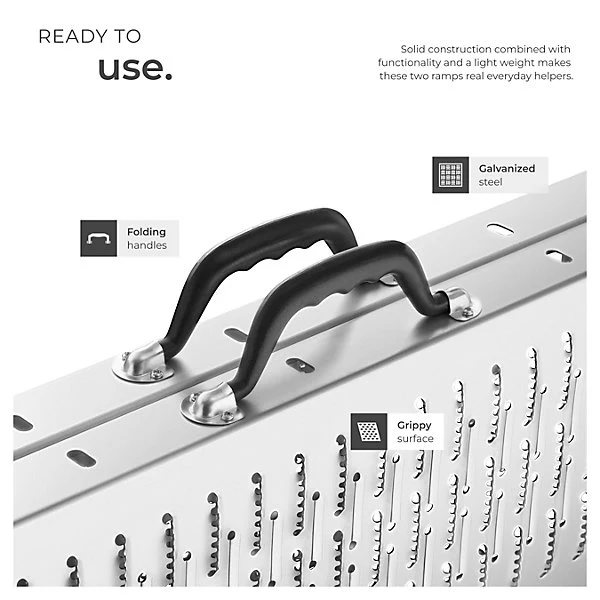 Björn Folding Ramps 2-Piece Set, 400 kg Capacity 186 cm, Silver