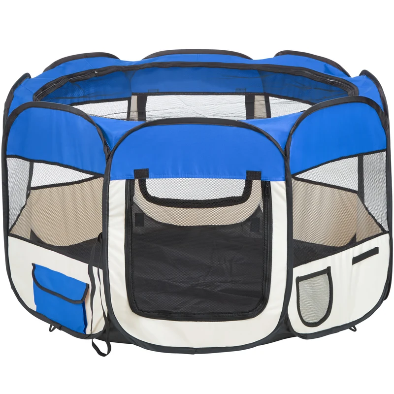 Tectake Foldable Dog Pen 115 x 115 x 64 cm, Blue