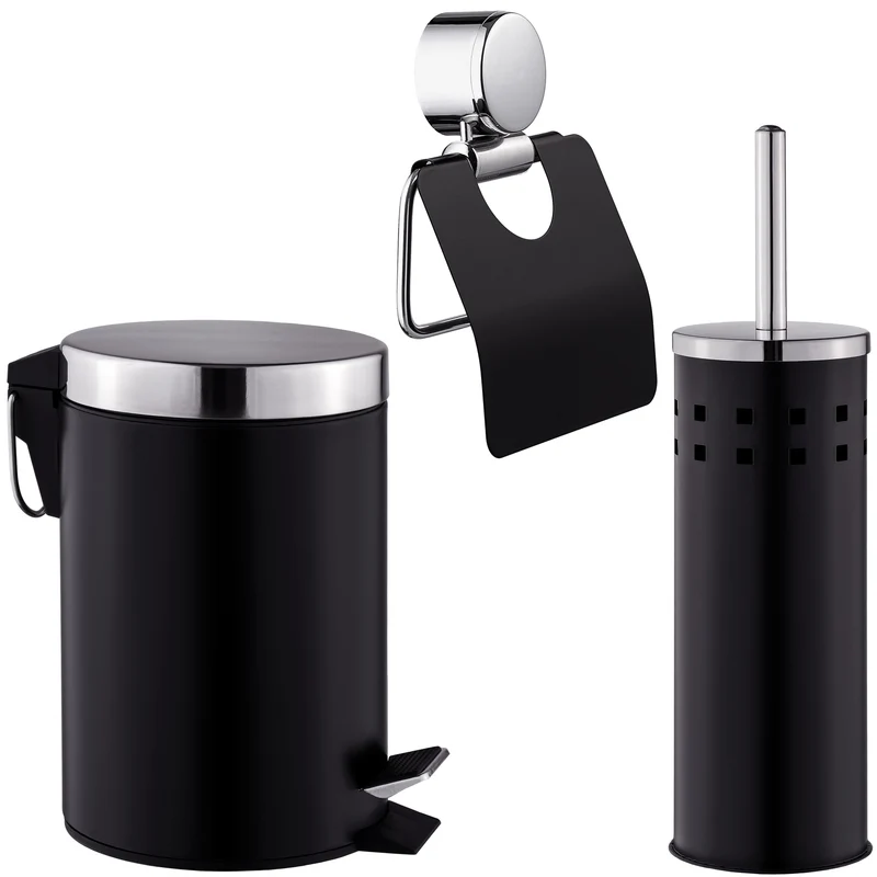 Tectake Modern Design 3-Piece Toilet Set, Black