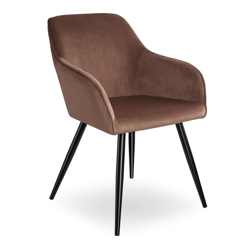 Dining Chair Marilyn, armrests, padded, velvet look, black steel legs