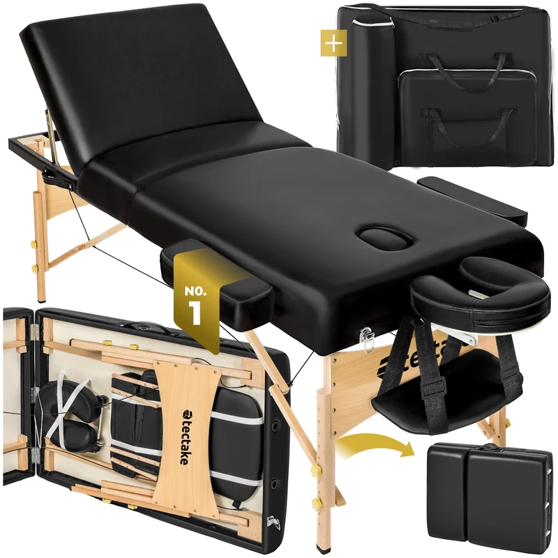 Tectake 3-Zone Massage Table 218 x 102 x 90 cm, Black