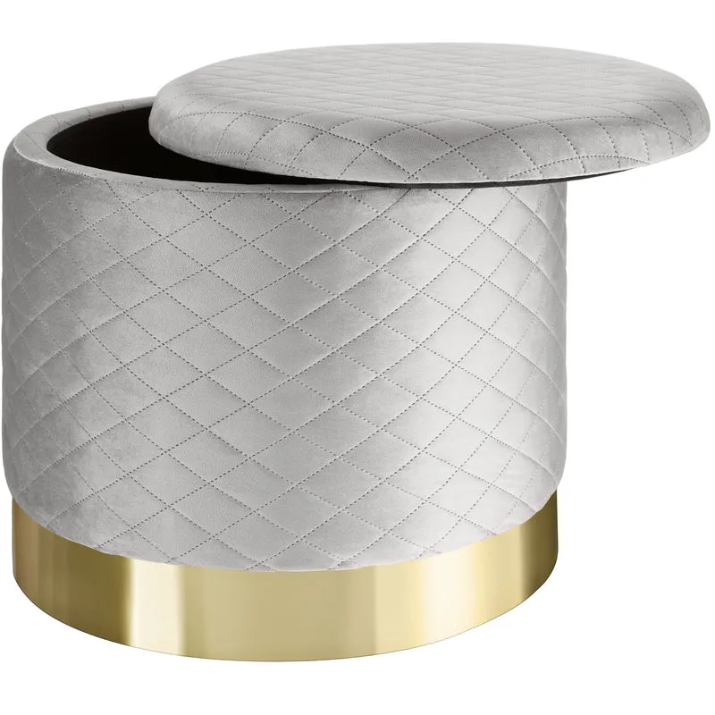 Tectake Coco Round Padded Velvet Look Storage Stool, Light Grey