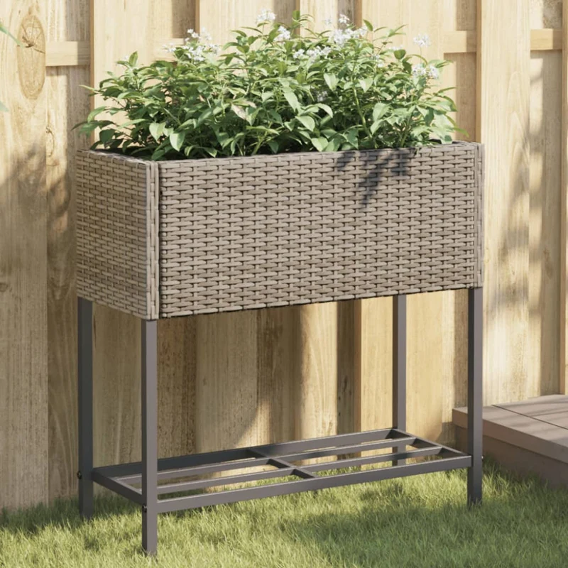 Raised Garden Beds With Shelf, 2 pcs, Grey