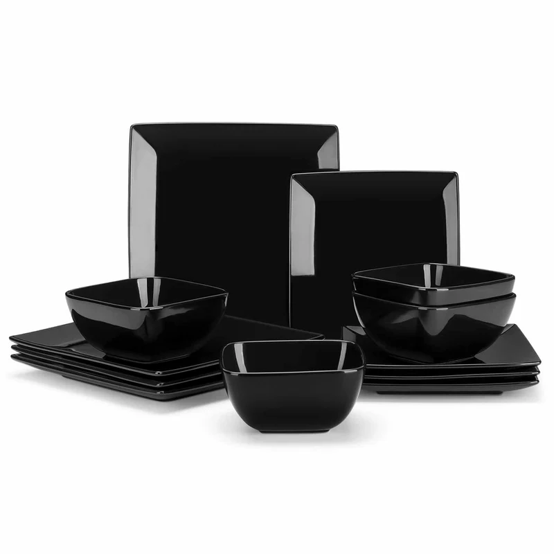 Vancasso Soho 12 Piece Black Square Stoneware Dinnerware Set