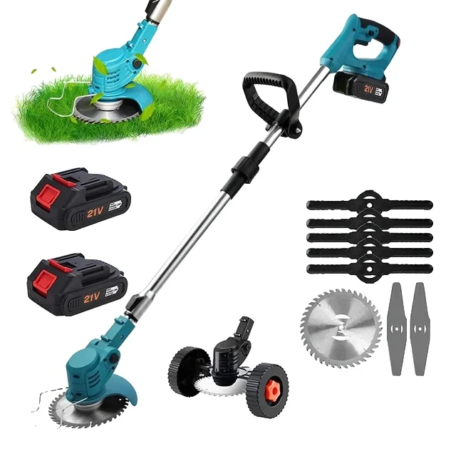 Electric Cordless Grass Trimmer, Fast Motor, Adjustable Length, EU-a, 2 Batteries 1 EU Plug