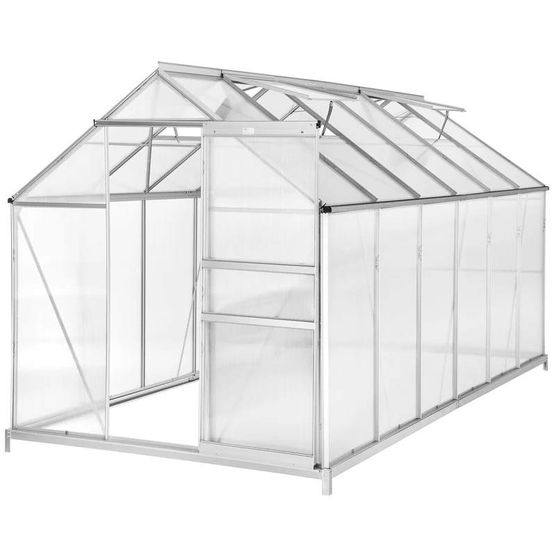 Tectake Aluminium Greenhouse With Foundation 375 x 185 x 195 cm
