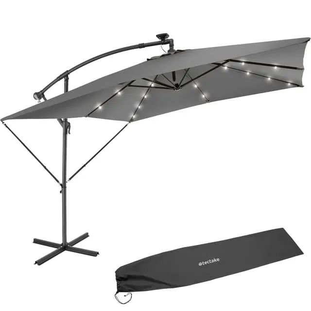 Sunna LED-Solar Parasol with Crank 2.5 x 2.5 m, Light Gray