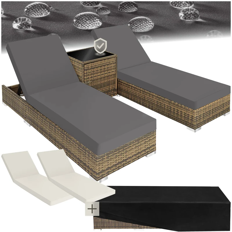 Tectake Rattan Sun Loungers with Aluminum Frame and Table