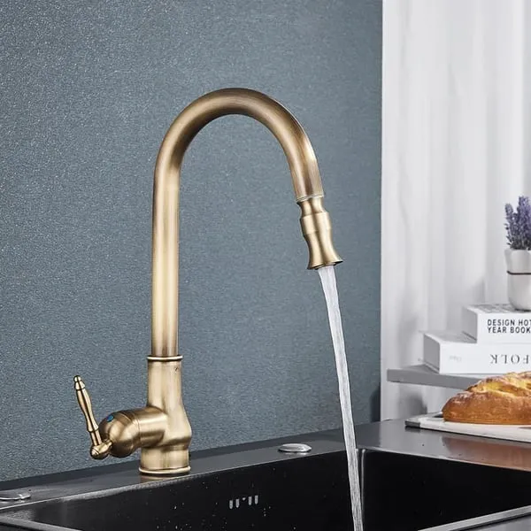 Kitchen Faucet, Antique Brass Finish, Pull-out Spout, Antique Brass C