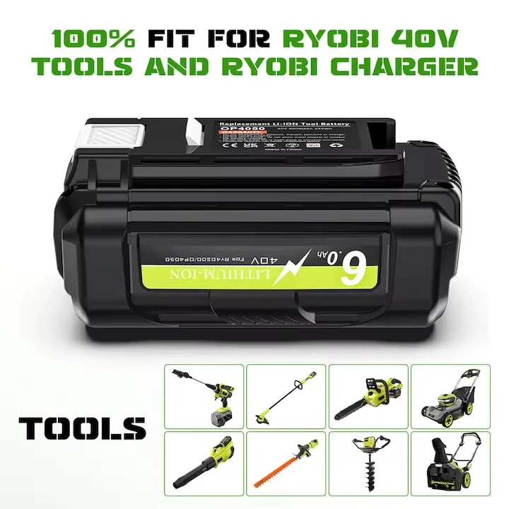 High-Power 40V 6Ah Lithium Batteries for Ryobi, 2-Pack, Black