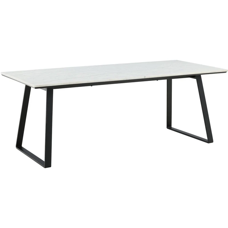 Estelle Dining Table 200x90cm, White Marble / Black Legs