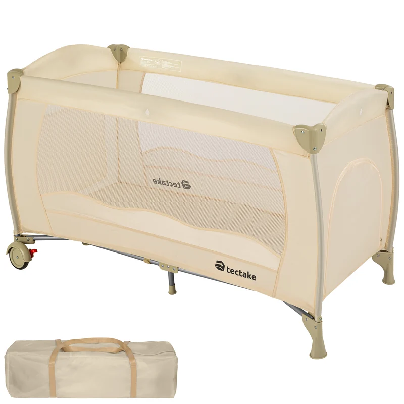 Tectake Foldable Travel Cot with Storage Bag, Beige