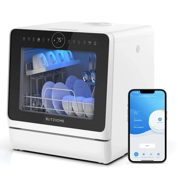 BlitzHome Mini Tabletop Dishwasher with Dual Water Inlet
